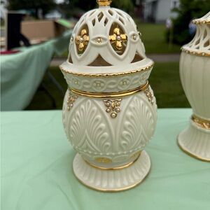 Lenox Illuminations Florentine Pearl 24k Gold Trim Canister Candle Jar
